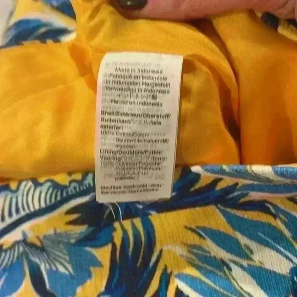 JCrew size 14 knee length skirt, blue and yellow linen fabric - Picture 4 of 4